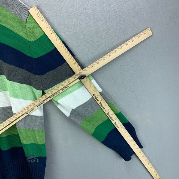 Parish Nation Sweater Mens 2XL‎ Blue Green Pullover Striped Long Sleeve V Neck - Picture 13 of 16